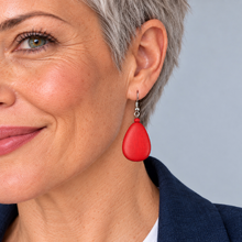Red Flat Drop Wooden Earrings - alternate image 1