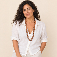 Natural Coconut Palmwood Stephanie Flat Drops Long Wooden Necklace - alternate image 2
