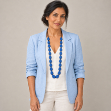 Denim Blue Stephanie Flat Drops Long Wooden Necklace - alternate image 2