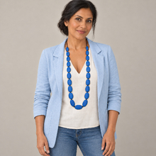 Denim Blue Ophelia Long Graduated Wooden Ovals Necklace - alternate image 2