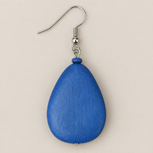 Denim Blue Flat Drop Wooden Earrings - alternate image 3