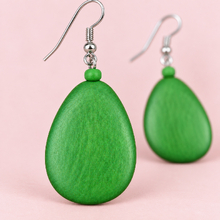 Moss Green Flat Drop Wooden Earrings - alternate image 3