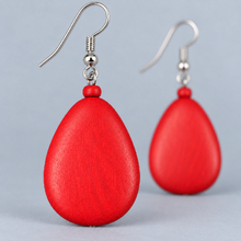 Red Flat Drop Wooden Earrings - alternate image 3