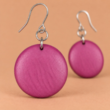 Fuchsia Rounded Wooden Disc Earrings - alternate image 3