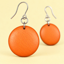 Lobster Orange Rounded Wooden Disc Earrings - alternate image 3