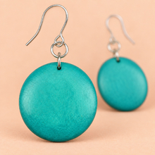 Turquoise Rounded Wooden Disc Earrings - alternate image 3