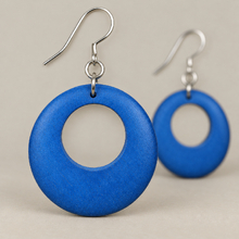 Denim Blue Round Cut Out Wooden Earrings - alternate image 3