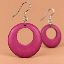 Fuchsia Round Cut Out Wooden Earrings - alternate image 3