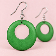 Moss Green Round Cut Out Wooden Earrings - alternate image 3