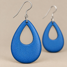 Denim Blue Cut Out Drop Wooden Earrings - alternate image 3