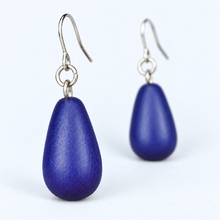 Cobalt Blue Wooden Teardrop Earrings - alternate image 3