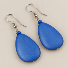 Denim Blue Flat Drop Wooden Earrings - alternate image 4