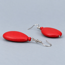 Red Flat Drop Wooden Earrings - alternate image 4