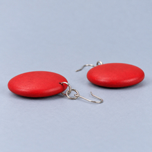 Red Rounded Wooden Disc Earrings - alternate image 4