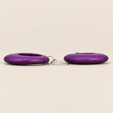 Plum Round Cut Out Wooden Earrings - alternate image 4