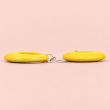 Sunshine Yellow Round Cut Out Wooden Earrings - alternate image 4