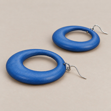 Denim Blue Large Gypsy Hoop Wooden Earrings - alternate image 4
