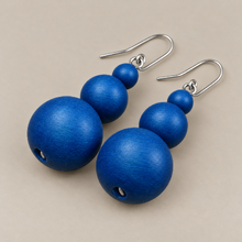 Denim Blue Grace Triple Baubles Wooden Earrings - alternate image 4