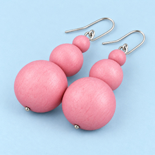 Flamingo Pink Grace Triple Baubles Wooden Earrings - alternate image 3