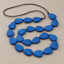 Denim Blue Stephanie Flat Drops Long Wooden Necklace - alternate image 4
