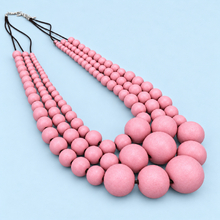 Flamingo Pink Matilda Triple Strand Spheres Short Wooden Necklace - alternate image 2