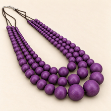 Plum Matilda Triple Strand Spheres Short Wooden Necklace - alternate image 3