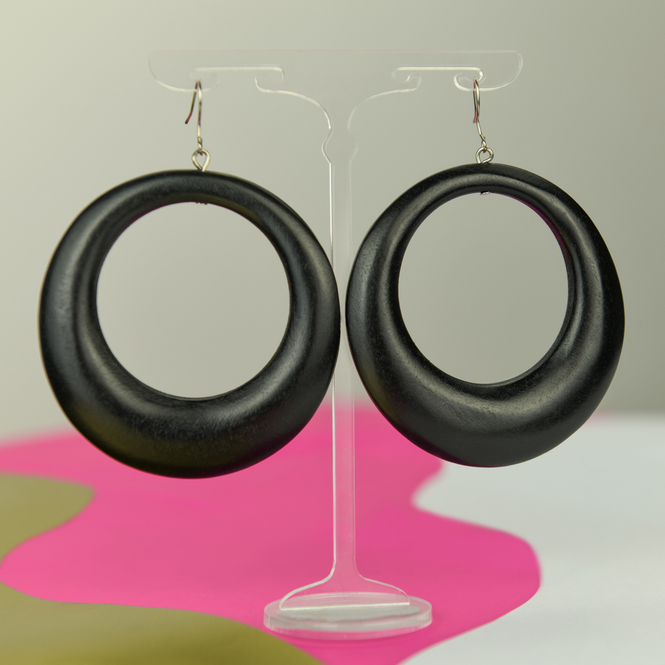 Black Large Gypsy Hoop Wooden Earrings