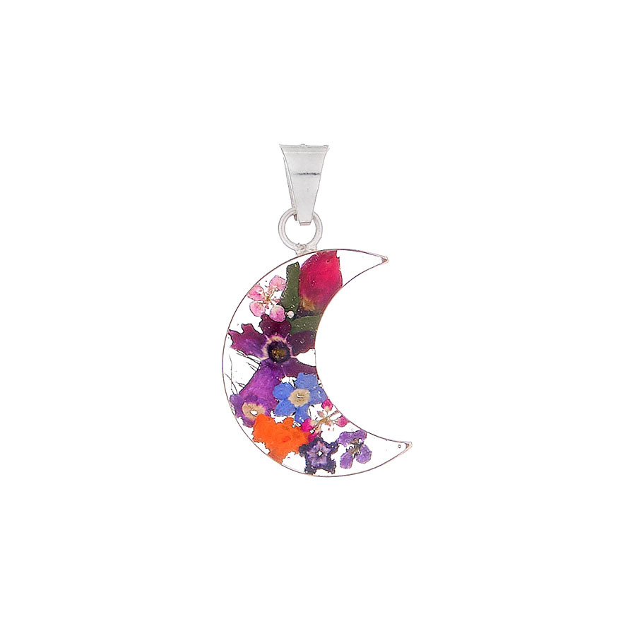 Garden Mexican Flowers Small Crescent Moon Pendant San Marco