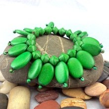 Jungle Green Ovalitos Elastic Wooden Bracelet