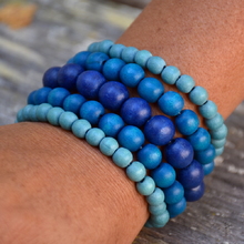 Denim Blues Lolita 5 Strand Wooden Bracelet Cluster
