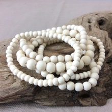 Bleach White Bella 5 Strand Wooden Bracelet Cluster
