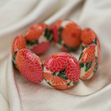 Fuchsia and Orange Japanese Print Elastic Bracelet 