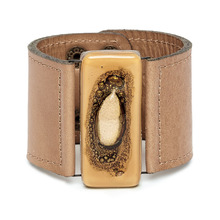 Camel Bronze Wide Glass and Leather Cuff