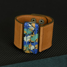 Serenity Blue Marbled Glass and Leather Cuff