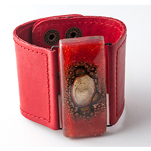 Red Wide Glass and Leather Cuff