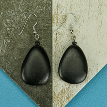 Black Flat Drop Wooden Earrings