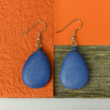 Denim Blue Flat Drop Wooden Earrings