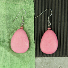 Flamingo Pink Flat Drop Wooden Earrings