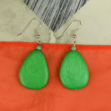 Moss Green Flat Drop Wooden Earrings