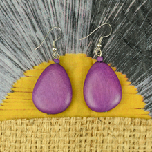 Plum Flat Drop Wooden Earrings