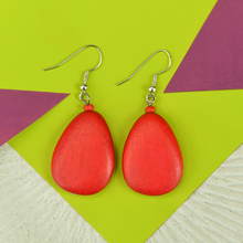Red Flat Drop Wooden Earrings
