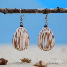 White Coconut Palmwood Flat Drop Earrings