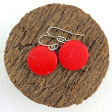 Red Smarties Coconut Shell Hook Earrings