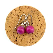 Fuchsia Lola Round Wooden Bead Earrings