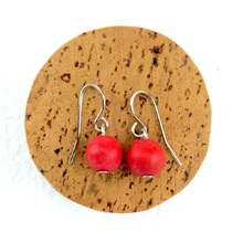 Red Lola Round Wooden Bead Earrings