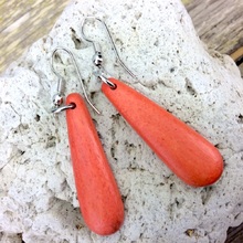 Coral Orange Wooden Pendulum Earrings