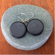 Black Lucinda Round Wooden Disc Hook Earrings