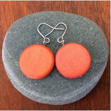 Coral Lucinda Wooden Disc Hook Earrings