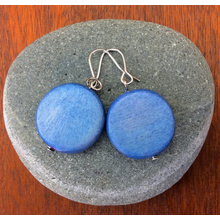 Denim Blue Lucinda  Wooden Disc Hook Earrings