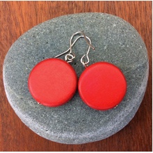 Red Lucinda  Wooden Disc Hook Earrings
